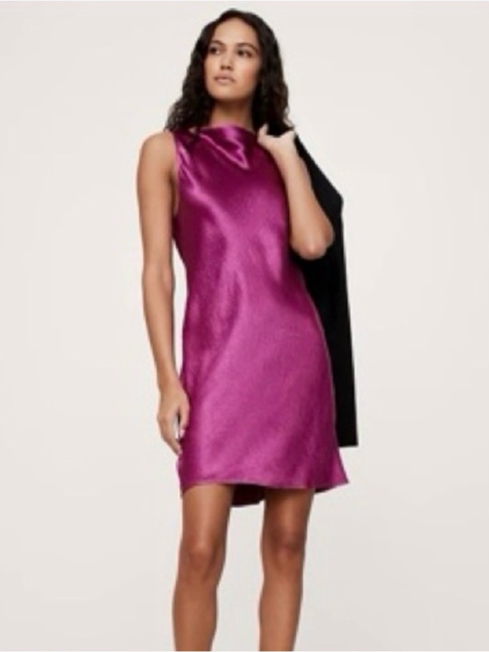 Banana Republic Sleeveless Satin Shift Dress in Fuchsia - Picture 2 of 6